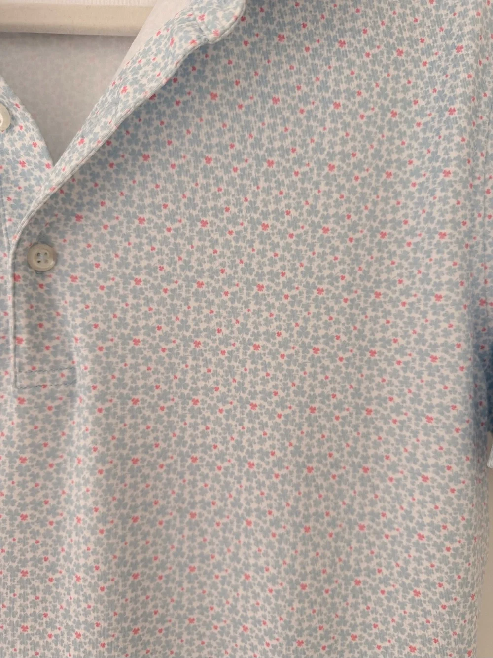 johnnie-O Light Blue Polo with Pink Micro Floral Print